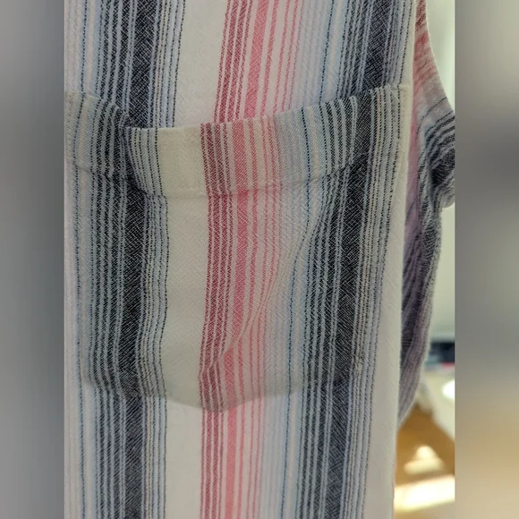 Cloth & Stone Pink White Blue Striped Sleeveless Button Down Fray Hem Dress Sz M - Picture 7 of 11